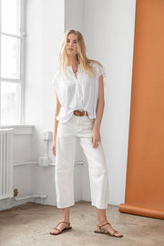 Relaxed Button Down T-Shirt in White
