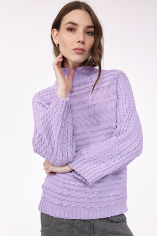 Cable knit funnel neck sweater