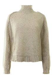 Shaker-Knit Mock-Neck Sweater With Ruffled Detail in Confetti