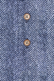 Long-Sleeved Shirt in Blue Herringbone Print With Tan Trim