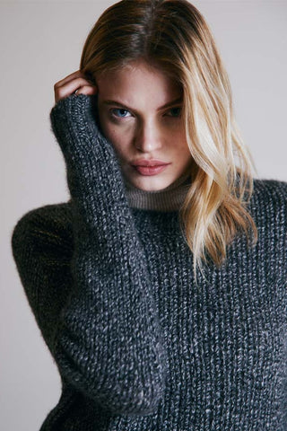 Open-Gauge Crew-Neck Sweater in Heathered Graphite