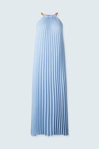 Halter-Style Pleated Maxi Dress in Light Blue