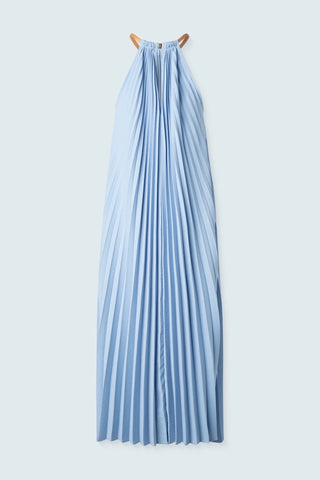 Halter-Style Pleated Maxi Dress in Light Blue