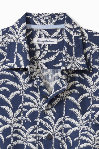 Palm Party Silk Shirt in Bering Blue