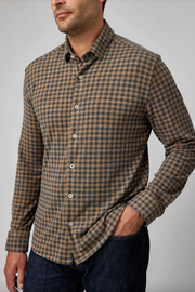 Long-Sleeved Brown Gingham Jersey Shirt