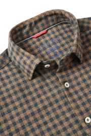 Long-Sleeved Brown Gingham Jersey Shirt