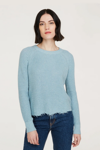 Distressed Scalloped-Hem Shaker-Knit Cotton Sweater 3 Colours