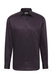 Long-Sleeved Modern-Fit Sport Shirt in Navy Burgundy Print