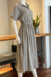 Midi-Length Dress in Grey Stripe