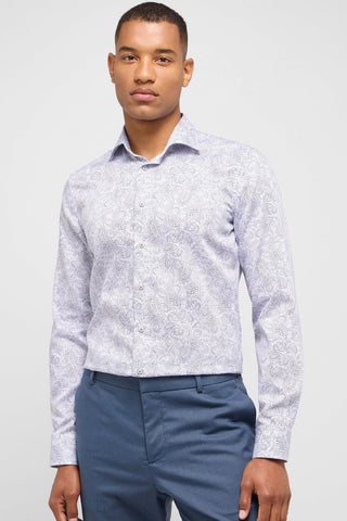 Long-Sleeved, Slim-Fit Shirt in Blue-Beige Paisley Print