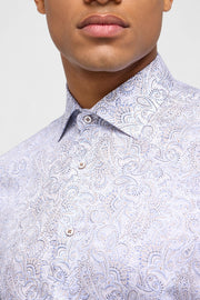 Long-Sleeved, Slim-Fit Shirt in Blue-Beige Paisley Print