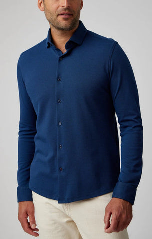 Long Sleeve Knit Casual Shirt in Navy