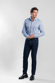 Long Sleeve Knit Casual Shirt in Blue Shadow