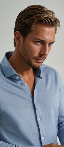 Long Sleeve Knit Casual Shirt in Blue Shadow