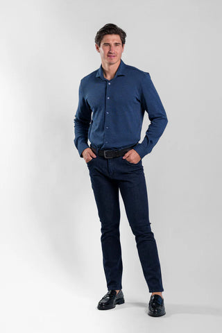 Long Sleeve Knit Casual Shirt in Navy