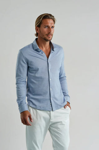 Long Sleeve Knit Casual Shirt in Blue Shadow