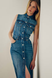 Denim Vest Midi Dress in Endless Sea