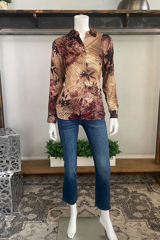 Large Floral Amber Print Long Sleeve Shirt
