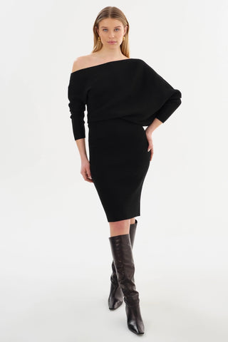 Zenobia Knit Midi-Dress in Black