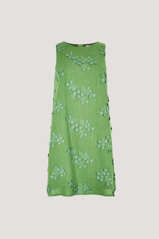 Floral Embroidered Shift Dress in Thyme Green