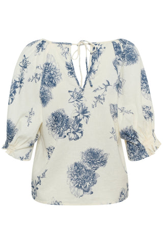 Rosalyn Linen-Blend Short-Sleeved Top in Oceania Stunning Floral Print