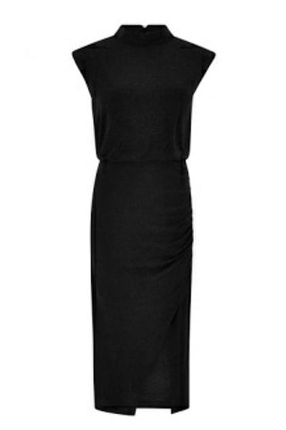 Sparkle Mock-Neck Ruched Dress in Black