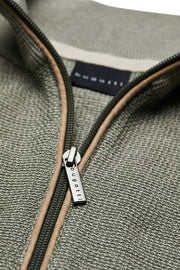 Full-Zip Cotton Sweater in Sage Green
