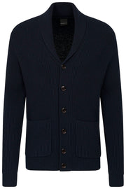 Long-Sleeved Shaker-Knit Cardigan in Navy