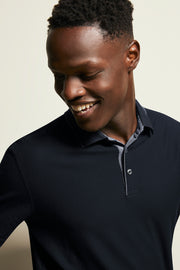 Short-Sleeved Jacquard Knit Polo in Navy