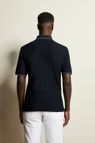 Short-Sleeved Jacquard Knit Polo in Navy