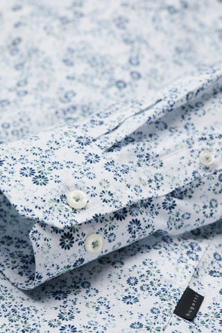 Long-Sleeved Sport Shirt With Cornflower Blue Print on White