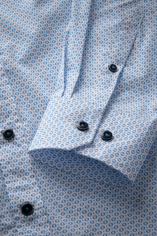 Long-Sleeved Sport Shirt With Light-Blue Geometric Print