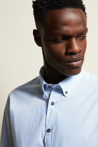 Long-Sleeved Sport Shirt With Light-Blue Geometric Print