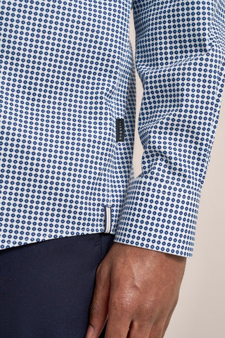 Long-Sleeved Button-Down Sport Shirt in Blue GeoPrint