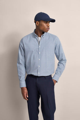 Long-Sleeved Button-Down Sport Shirt in Blue GeoPrint