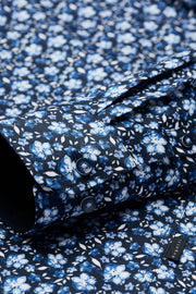 Long-Sleeved Sport Shirt in Blue Floral Pattern