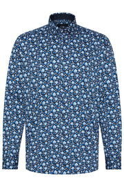 Long-Sleeved Sport Shirt in Blue Floral Pattern