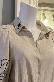 Embroidered Blouse in Natural Linen