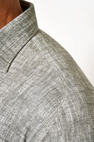 Long-Sleeved Sport Shirt in Linen-Look Print