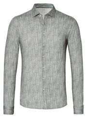 Long-Sleeved Sport Shirt in Linen-Look Print
