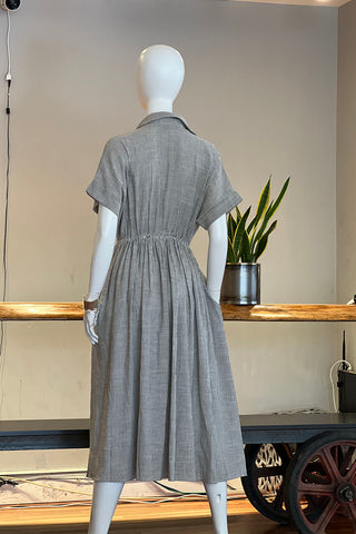 Midi-Length Dress in Grey Stripe