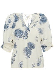 Rosalyn Linen-Blend Short-Sleeved Top in Oceania Stunning Floral Print