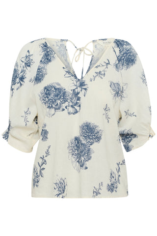 Rosalyn Linen-Blend Short-Sleeved Top in Oceania Stunning Floral Print