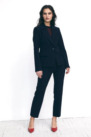 Straight-Legged Pin-Tuck Trousers in Navy