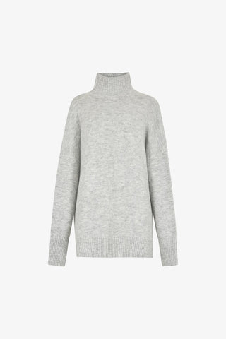 Oversized Roll-Neck Bouclé Jumper in Light Grey