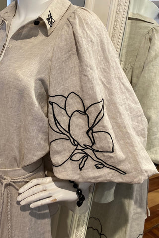 Embroidered Blouse in Natural Linen