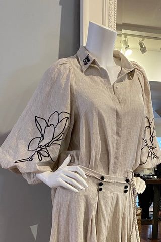 Embroidered Blouse in Natural Linen