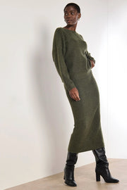 Long-Sleeved Waffle-Knit Top in Olive Green