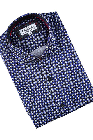 Short Sleeve Shirt in Blue Geometric Print