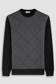 Diamond Pattern Crew Neck Sweater in Black